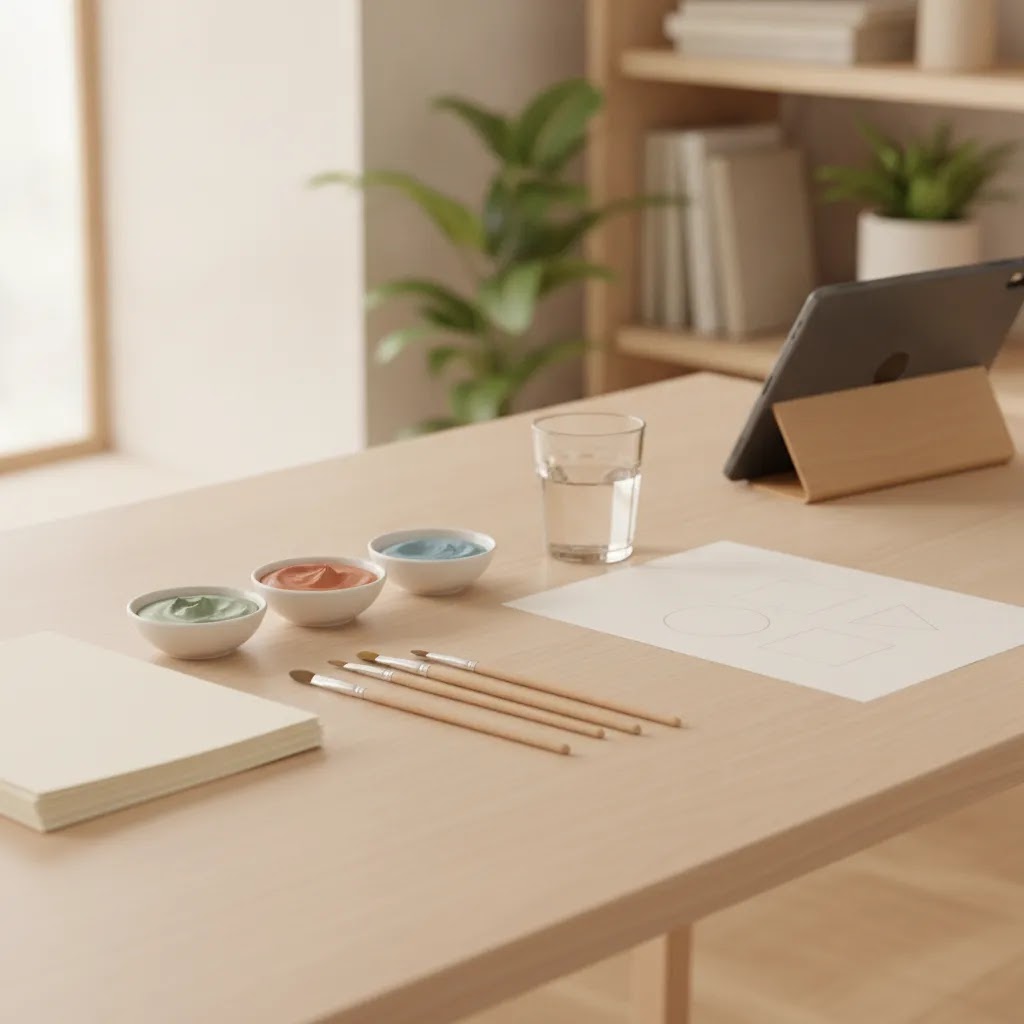 Beginner-friendly materials and a calm structured creative session setup