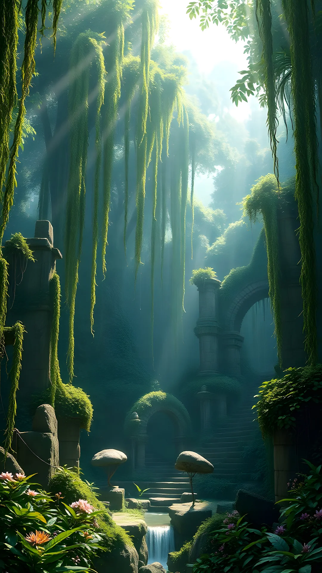Enchanted Forest Path with Sunbeams - Free 4K mobile Wallpaper