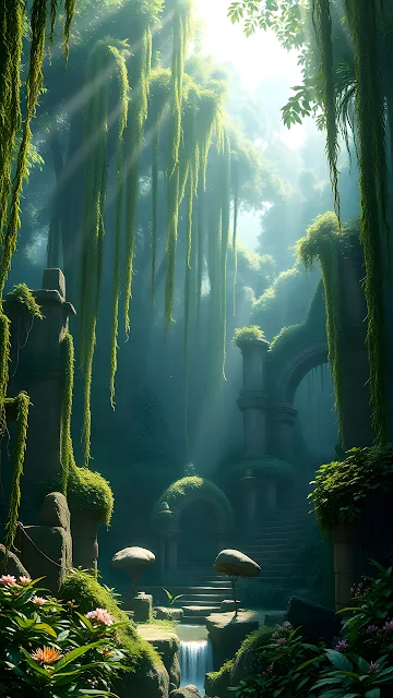 Enchanted Forest Path with Sunbeams