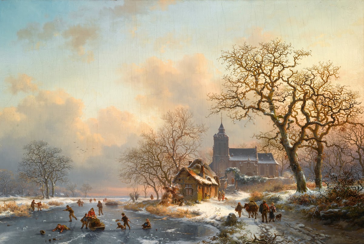 A Winter Landscape With Skaters On A Frozen River 1867