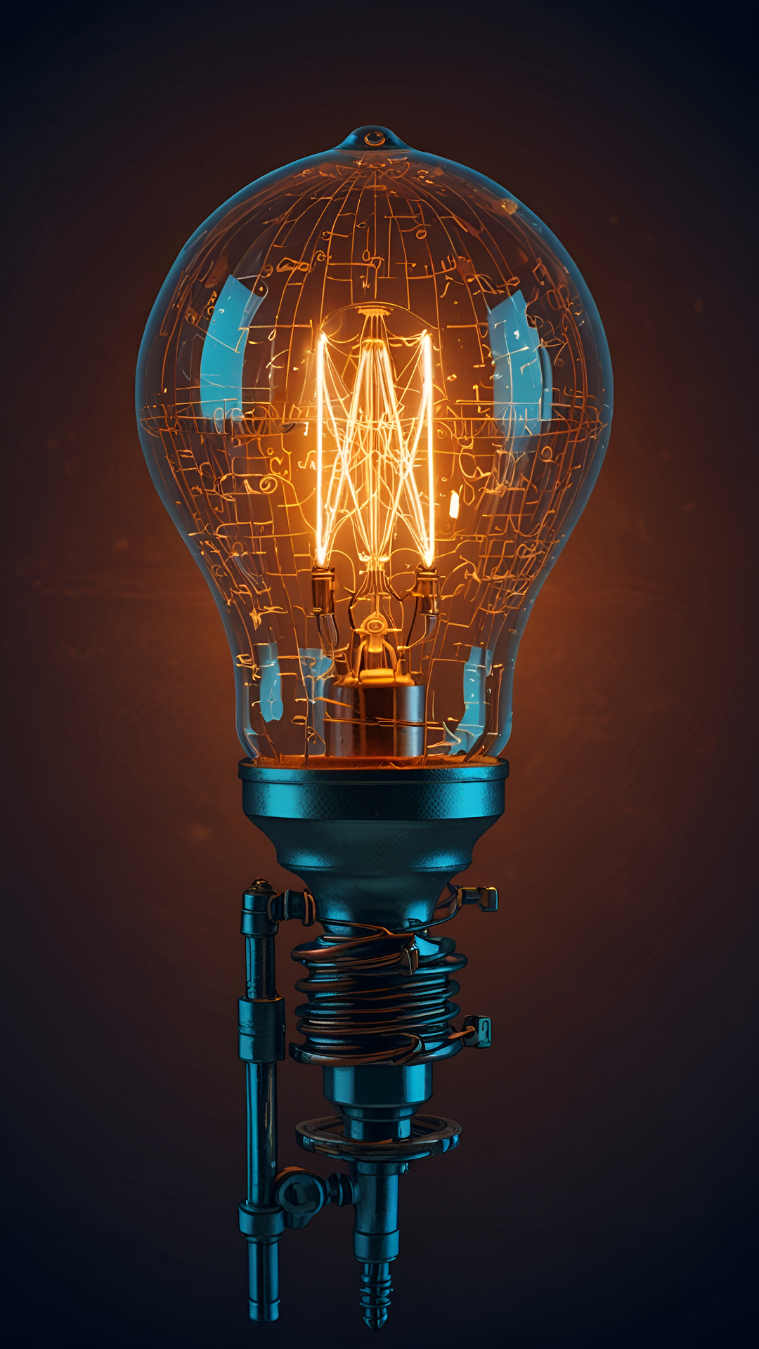 Glowing Filament Light Bulb with Circuit Patterns - Free 4K mobile Wallpaper