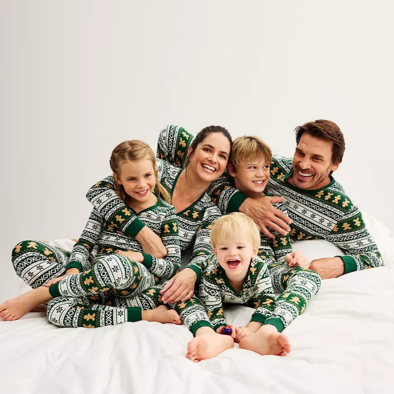 Christmas pajama set with gingerbread man motif