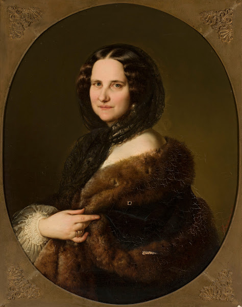 Portrait Of Alady With Alacy Black Scarf On Her Head 1860