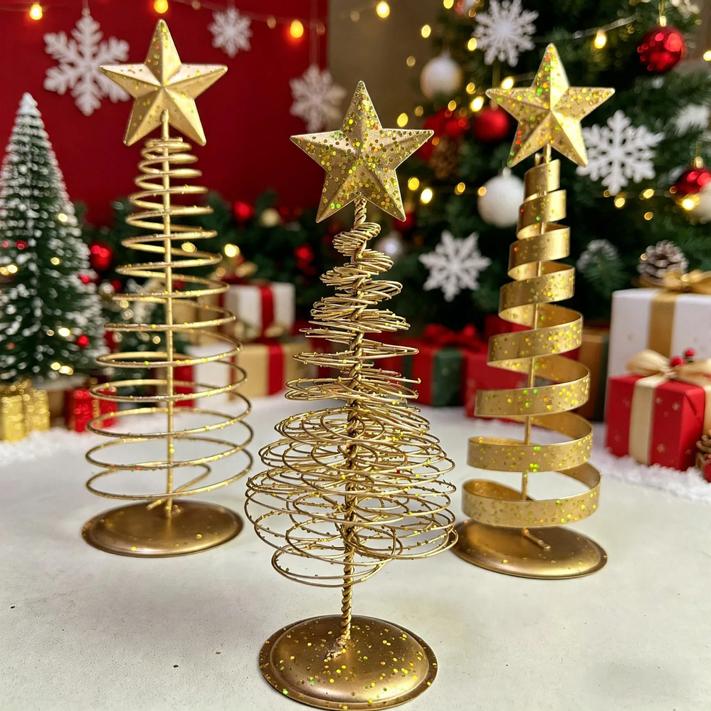 Golden Christmas Tree Set Made of Iron, 16-20 cm