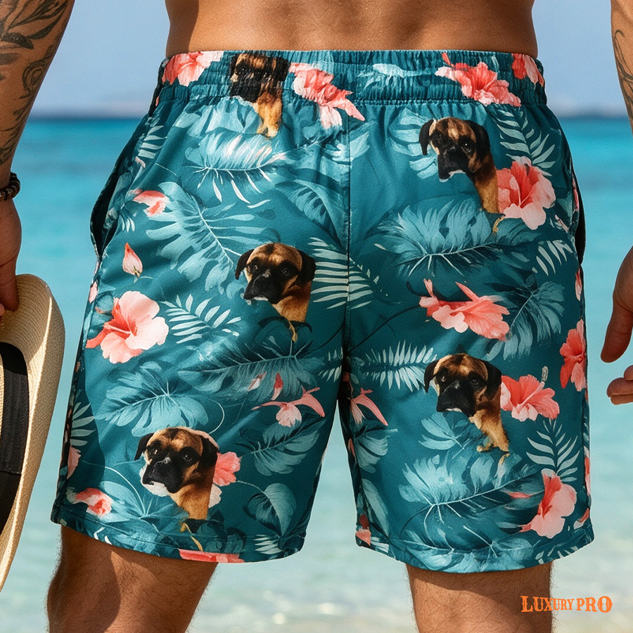 AOP TRB Hawaiian Beach Shorts with Liner, Two-Piece Construction