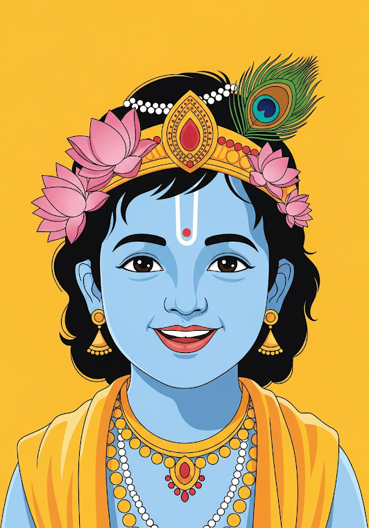 Happy Lord Krishna Cartoon Portrait