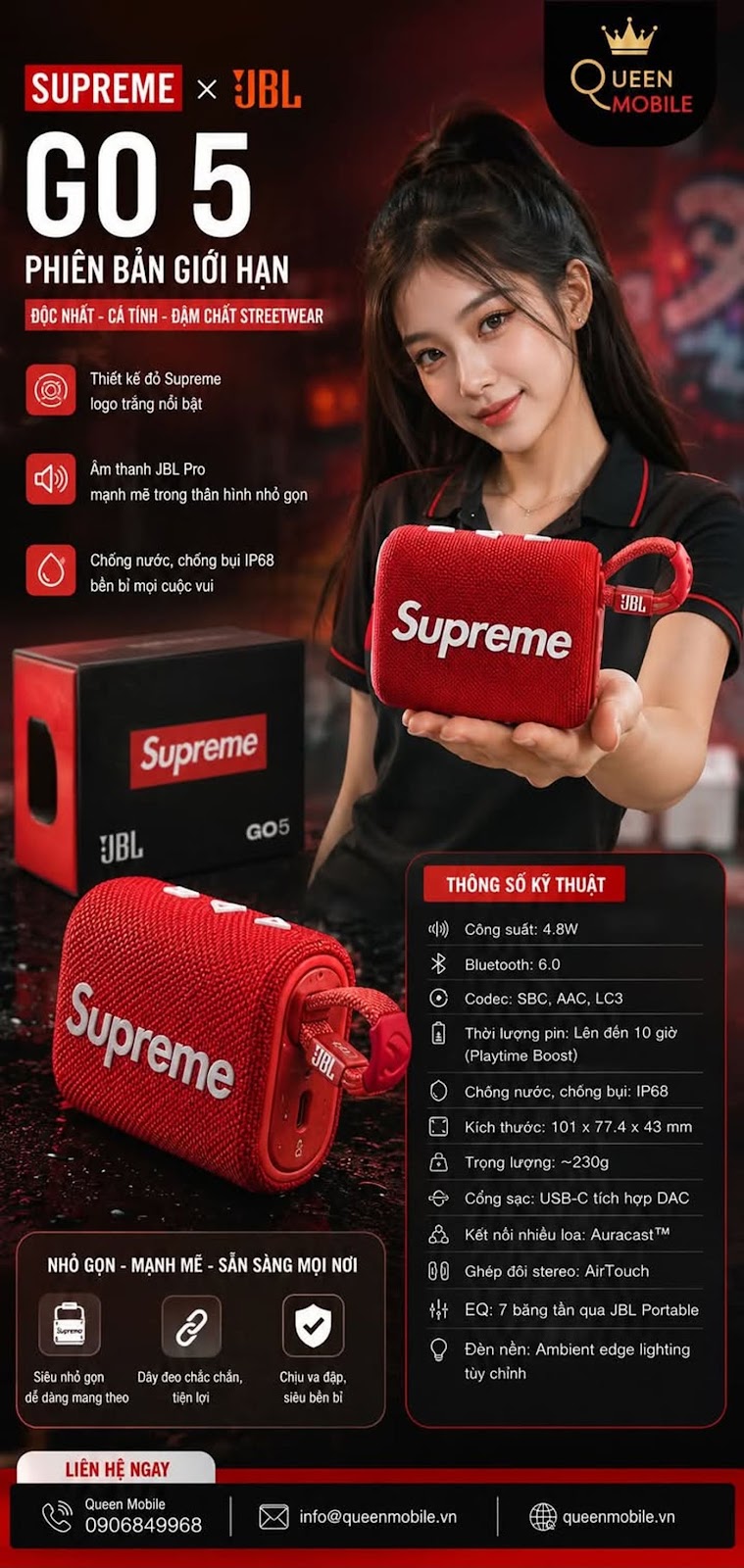 Supreme bắt tay JBL ra mắt Go 5 phiên bản giới hạn, đổi màu thôi hay đủ sức thành món đồ sưu tầm