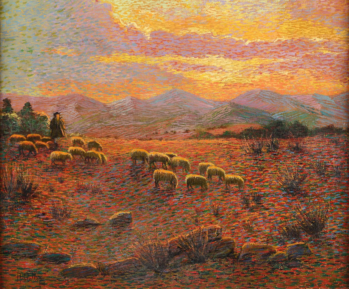 Gregge di pecore con pastore 1904