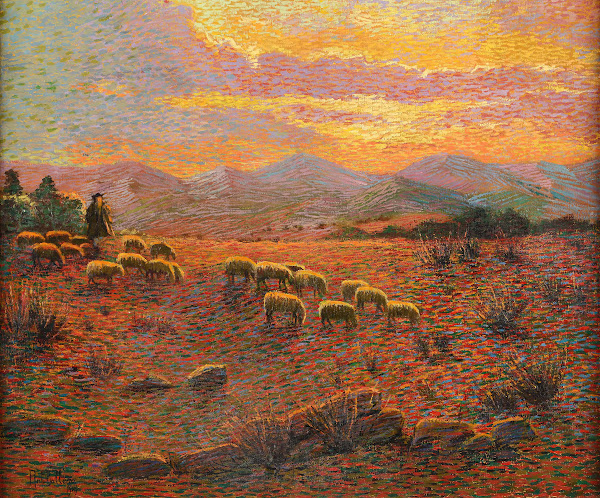 Gregge di pecore con pastore 1904