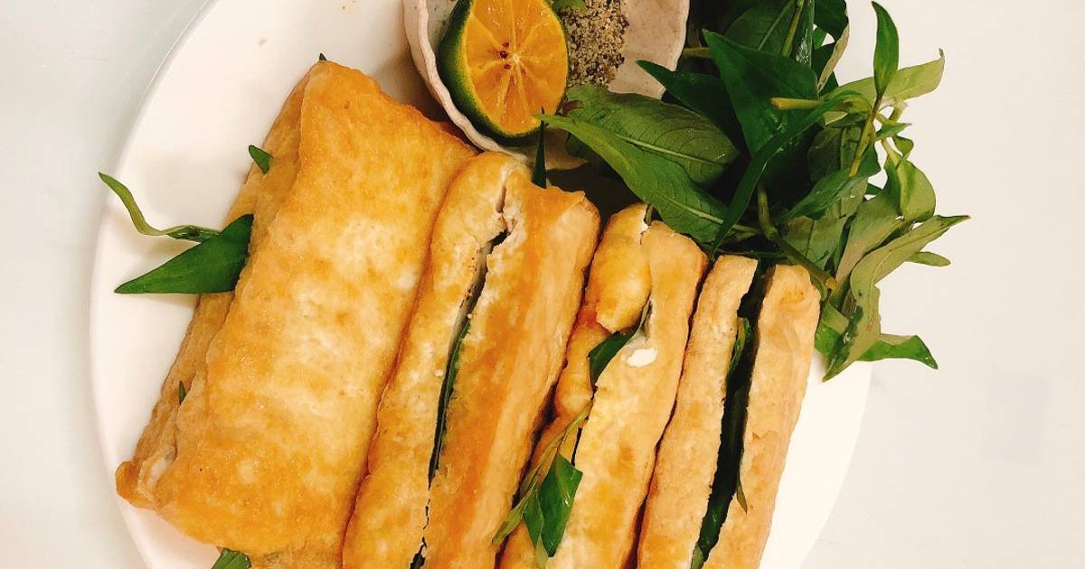 Đậu hủ hấp cuộn rau răm