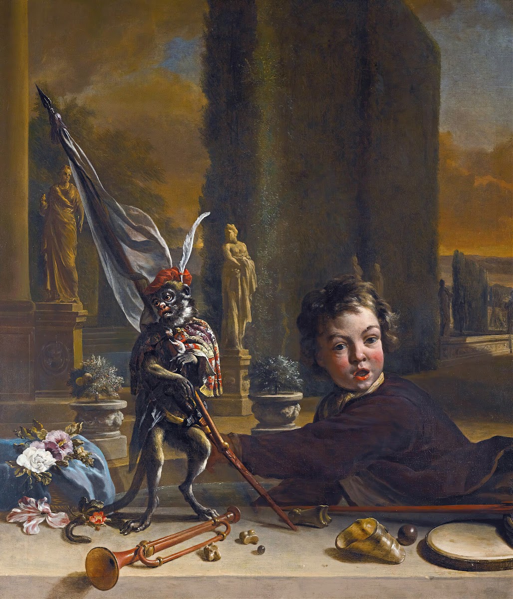 A Trompe Loeilwith A Boy And A Monkey A Formal Italianate Garden Beyond