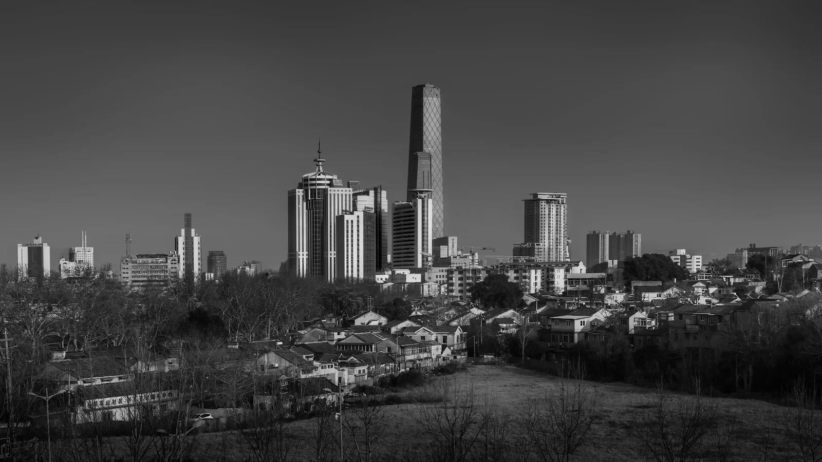 Guangzhou IFC and City Skyline - Monochrome Architecture 4K Wallpaper (4785x2691)