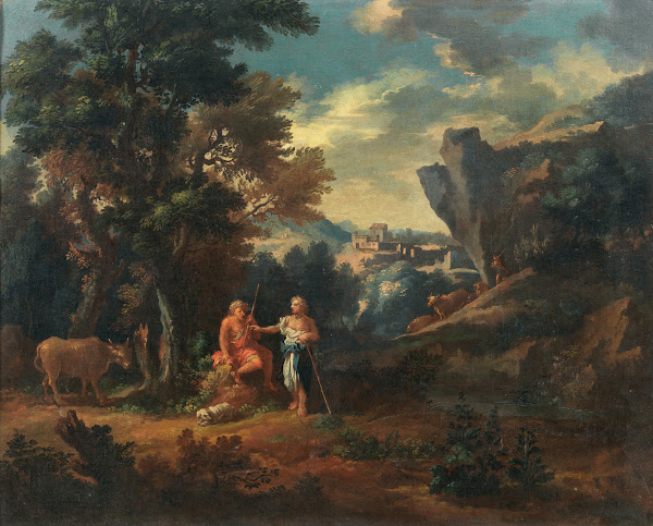 Herdsmen in a rocky landscape