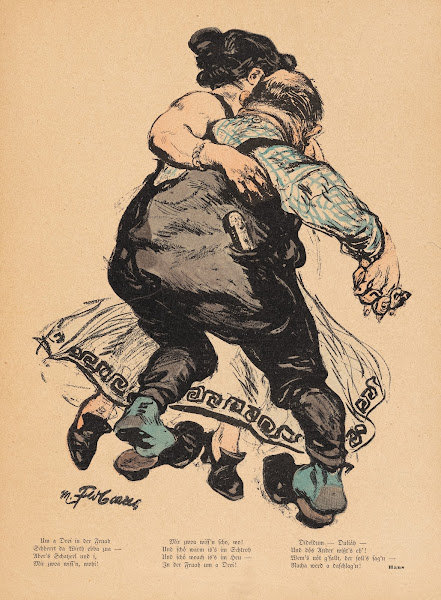 Dancing couple with poem beginning Um a Drei Jugend