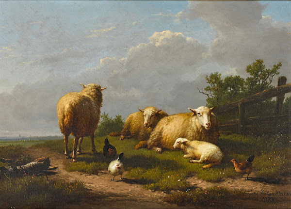 Sheep and Chicken in a Landscape 1873