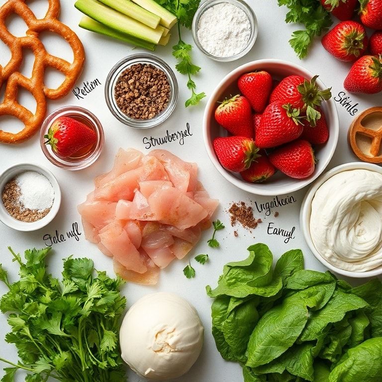 Ingredients for Irresistible Strawberry Pretzel Salad – Sweet & Salty Bliss: Easy Homemade Flavor Explosion