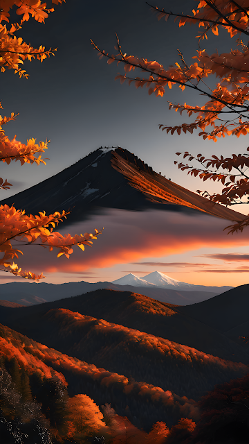 Dramatic Autumn Mountain Sunset View Orange Foliage - Free mobile Wallpaper