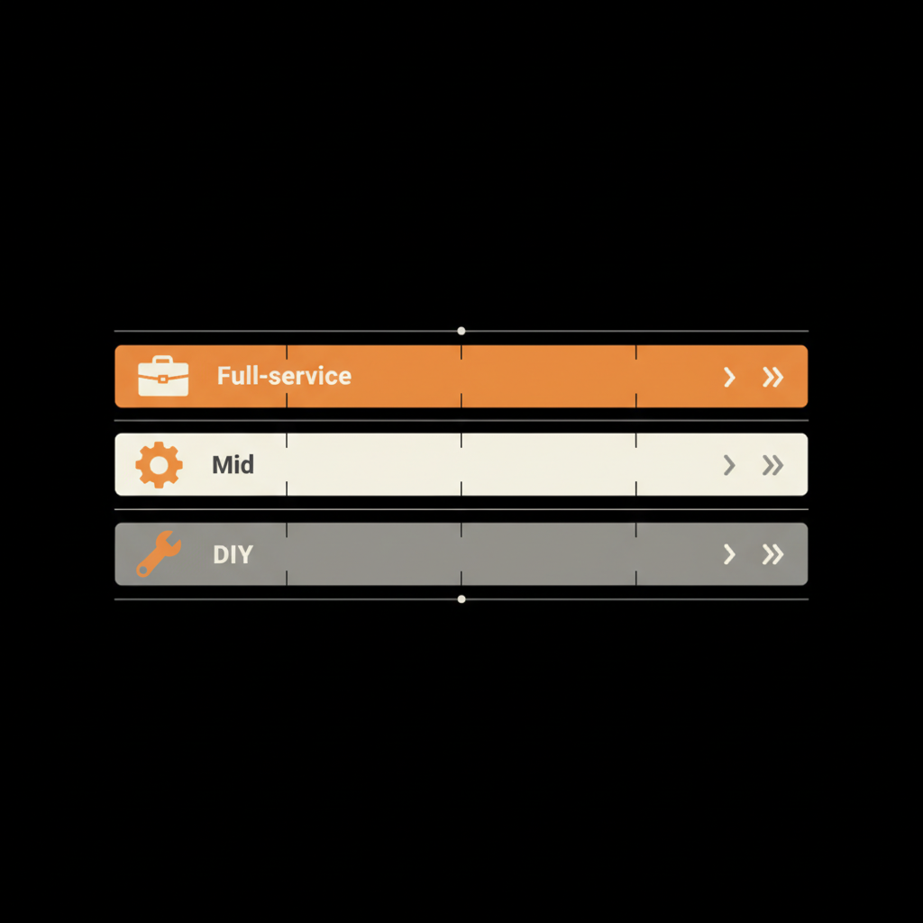 Clean 2D vector infographic on black background with a layered timeline and three icon-coded cost bands (DIY, Mid, Full-service). How much do Wikipedia pages cost?