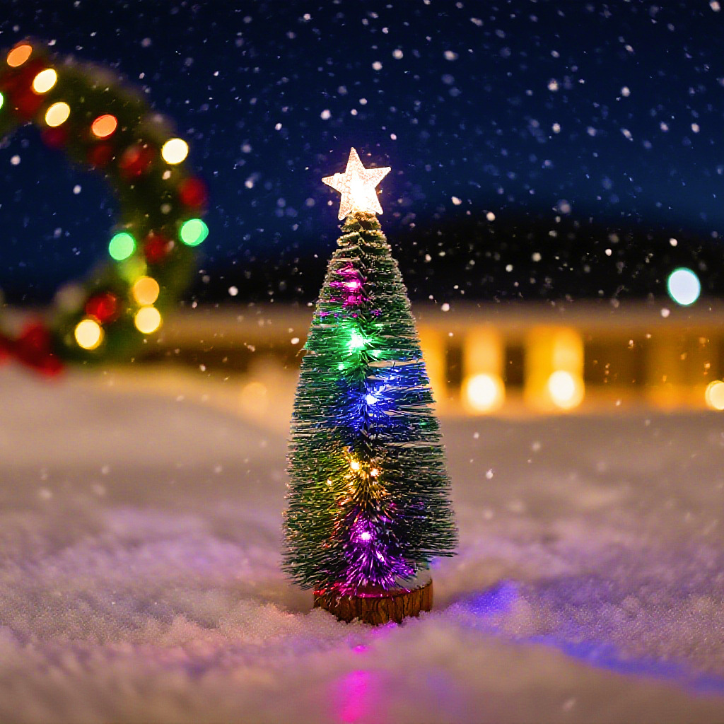 Mini-Weihnachtsbaum mit Beleuchtung und Kunstschnee
