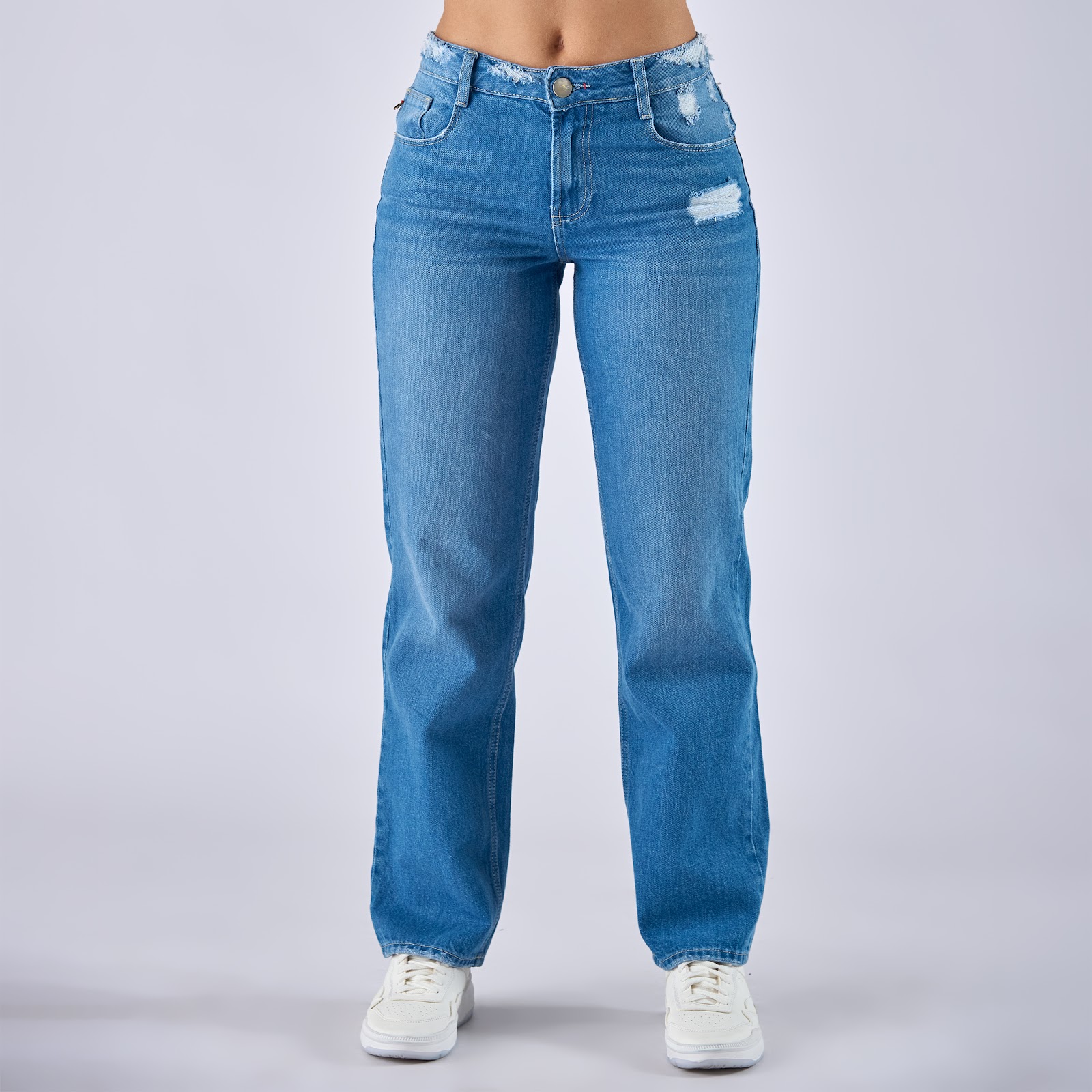 Jean straight boot rígido tiro medio en denim, color azul medio - Vista 3
