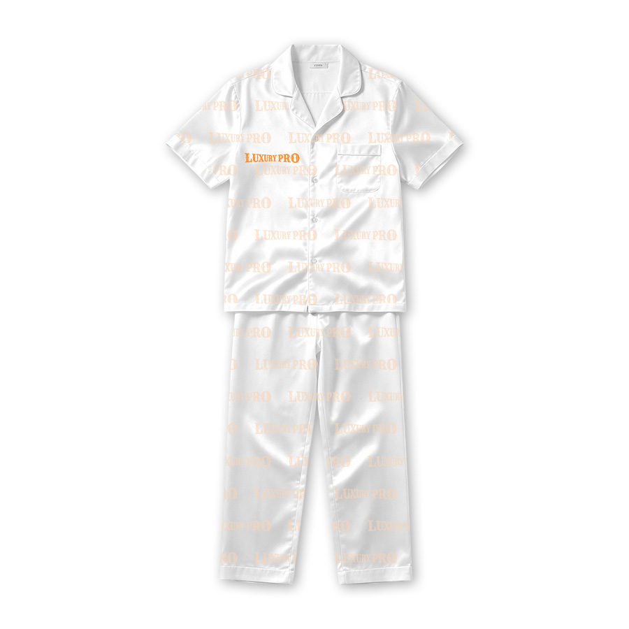 AOP KHU Short Sleeve & Long Pant Satin Trim Pajama Set