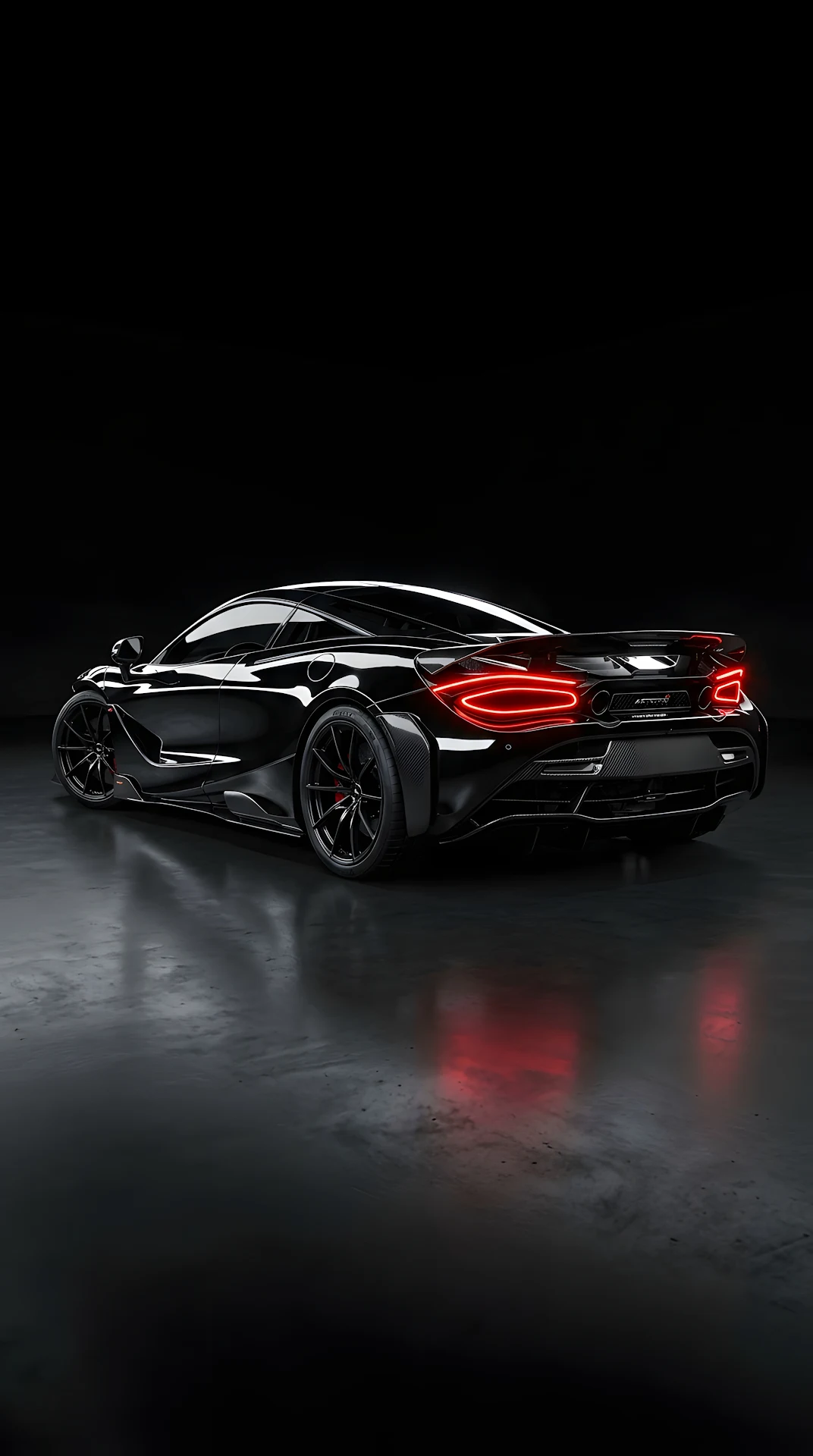 Rear View of a Sleek Black Supercar with Glowing Red Neon Taillights - Free 4K mobile Wallpaper
