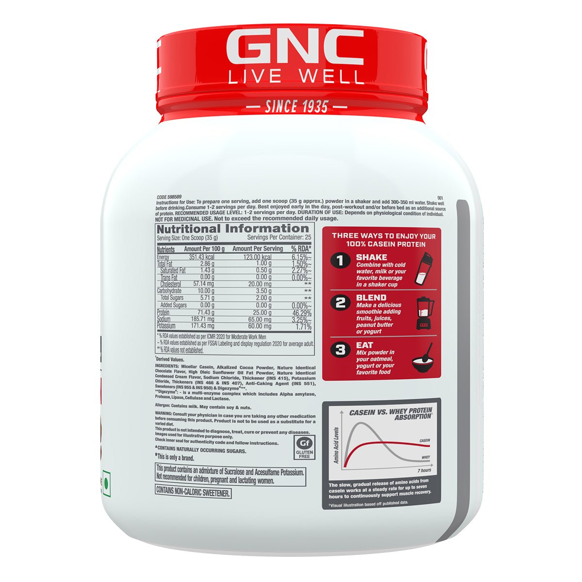 GNC Pro Performance 100% Casein Protein — Chocolate Supreme, 2 lbs