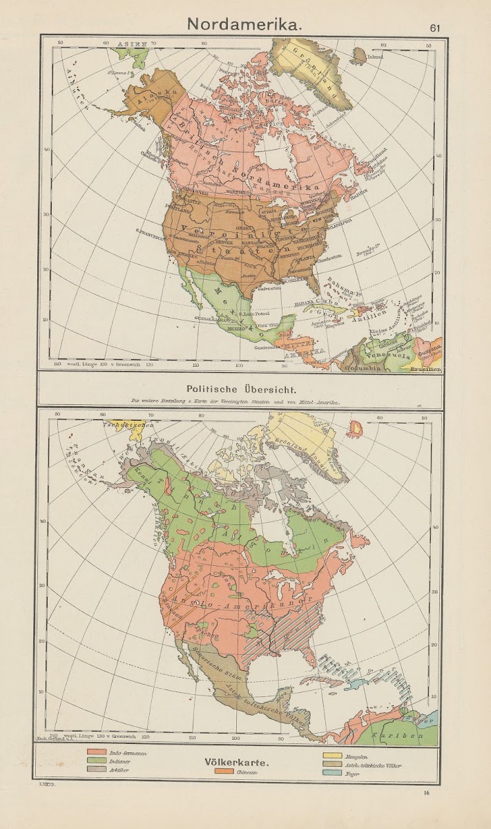 Nordamerika Politische Übersicht  Völkerkarte 1930