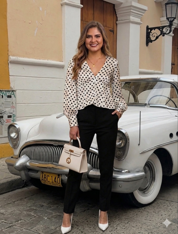 Blusa en Seda Polka Dot