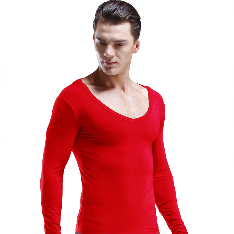 Men's thermal undershirt, V-neck, long-sleeved