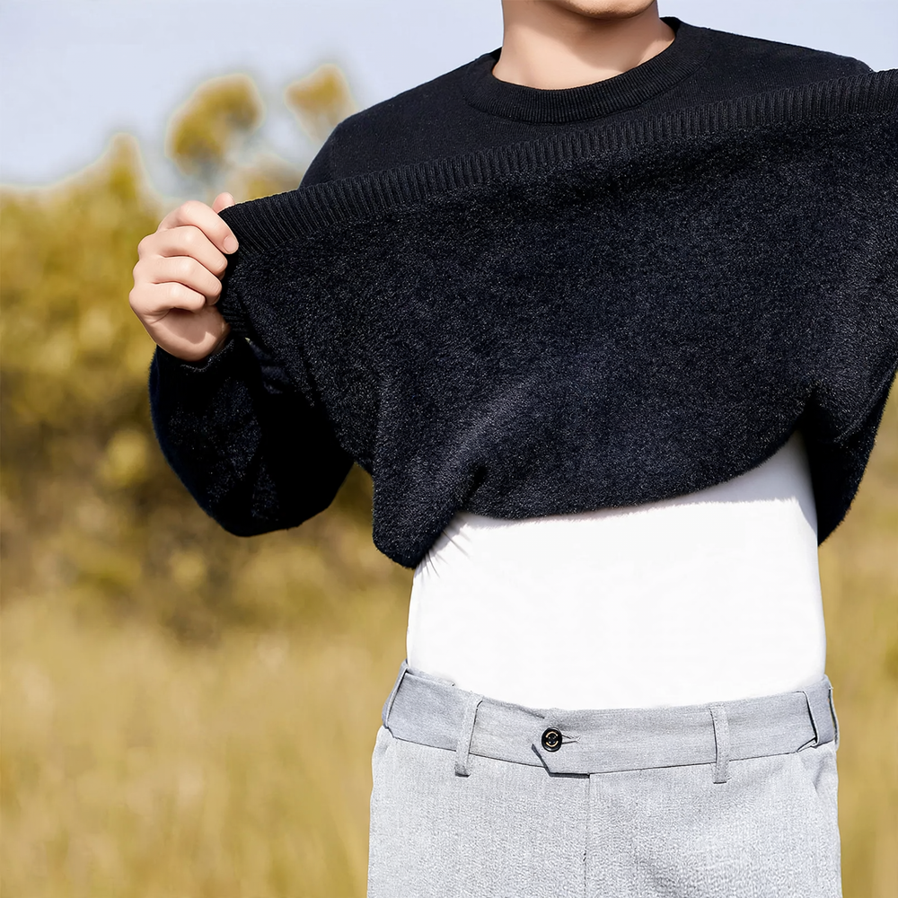 Herren-Strickpullover mit Wollmischung und Fleecefutter