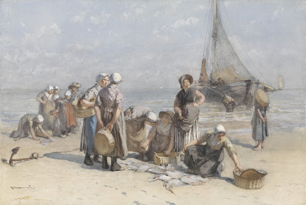 Fishwives on the Beach at Scheveningen c 1880   c 1885