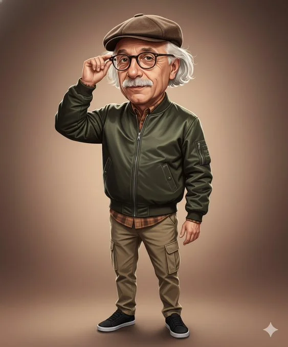 Crea una caricatura digital realista de un hombre de mediana edad.