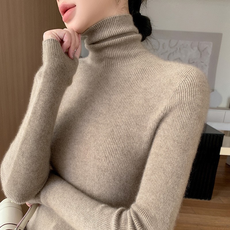 Damen-Strickpullover mit Stehkragen, figurbetont