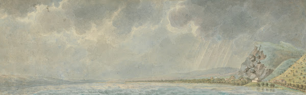 Stormy Landscape with Rockfall at Right Viewed From the Sea ca 1785