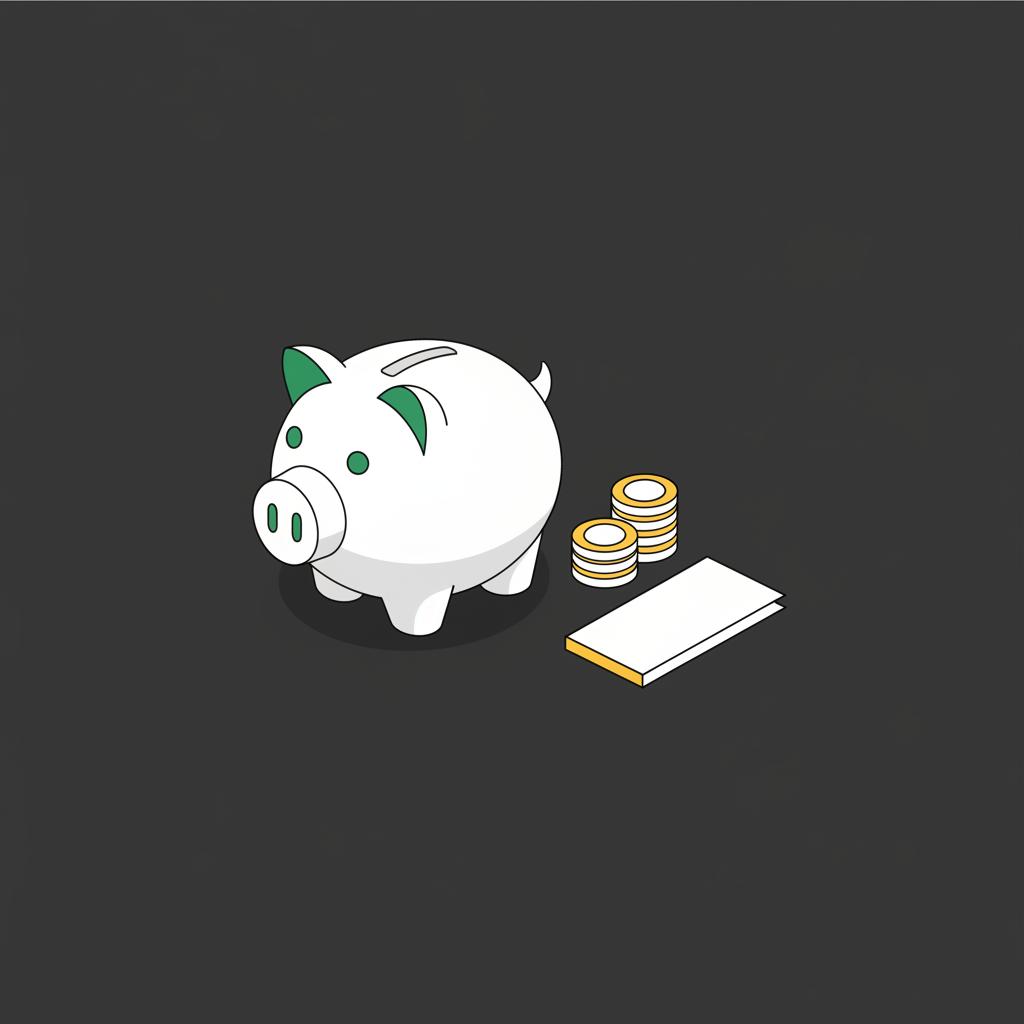 Minimalist 2d vector piggy bank with coins and a brochure on dark background showing financial concept how much to invest to earn 1000 a month