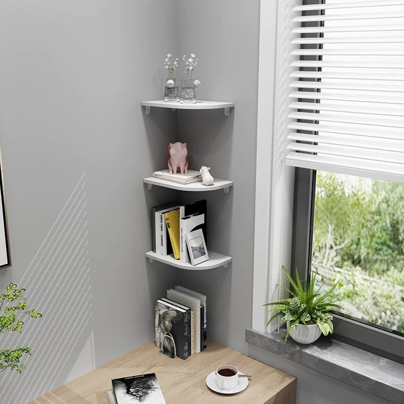 Corner wall shelf made of dense plywood, multi-layer