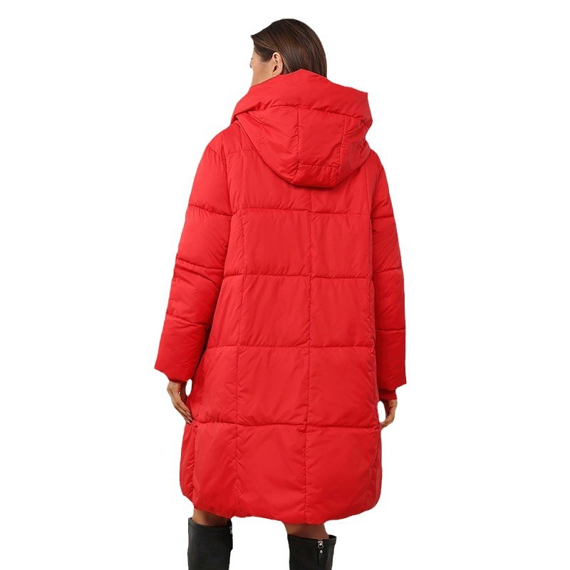 Long padded winter jacket for women, knee-length