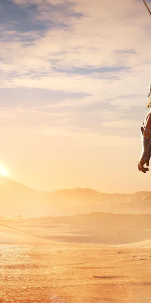 Bayek Walking In Desert Sunset 4K Wallpaper Background