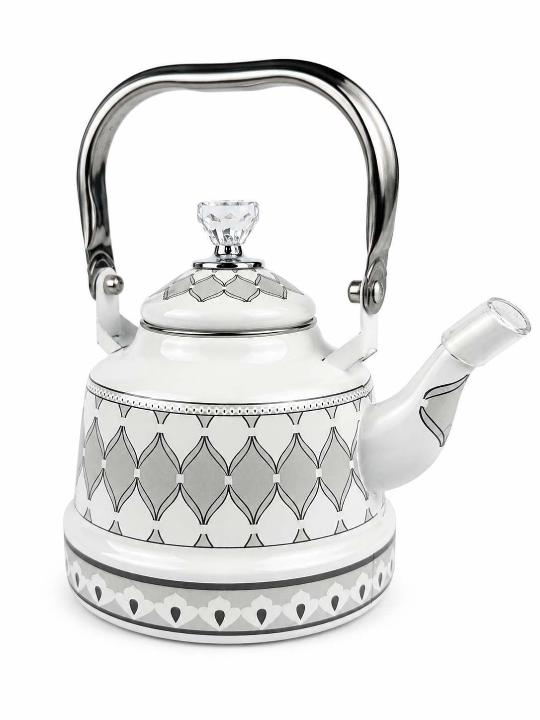Tetera En Peltre Con Tapa Blanca Y Plateada Capacidad De 1100 Ml — imagen 1