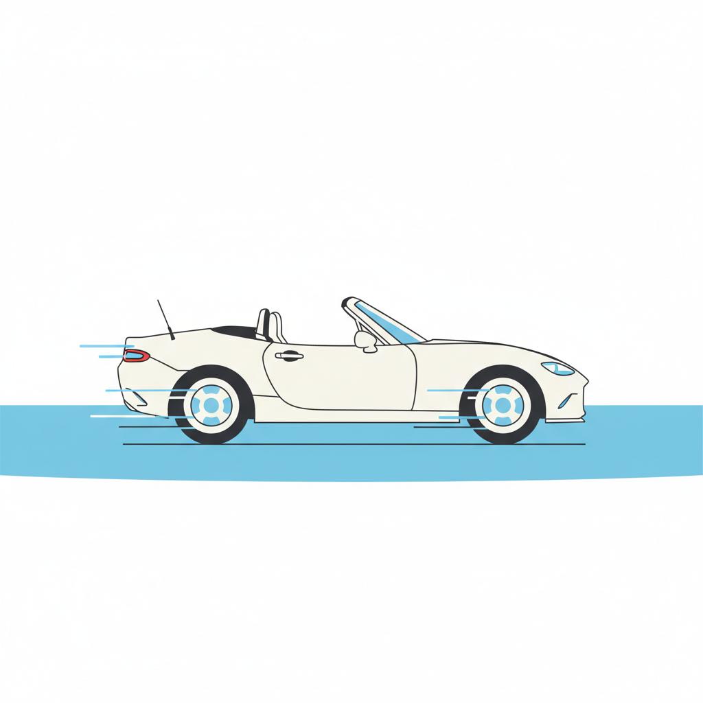 Are Mazda cars a good buy side profile vector illustration of a compact convertible roadster on a coastal road minimal white background accents 3666ed no people no badges