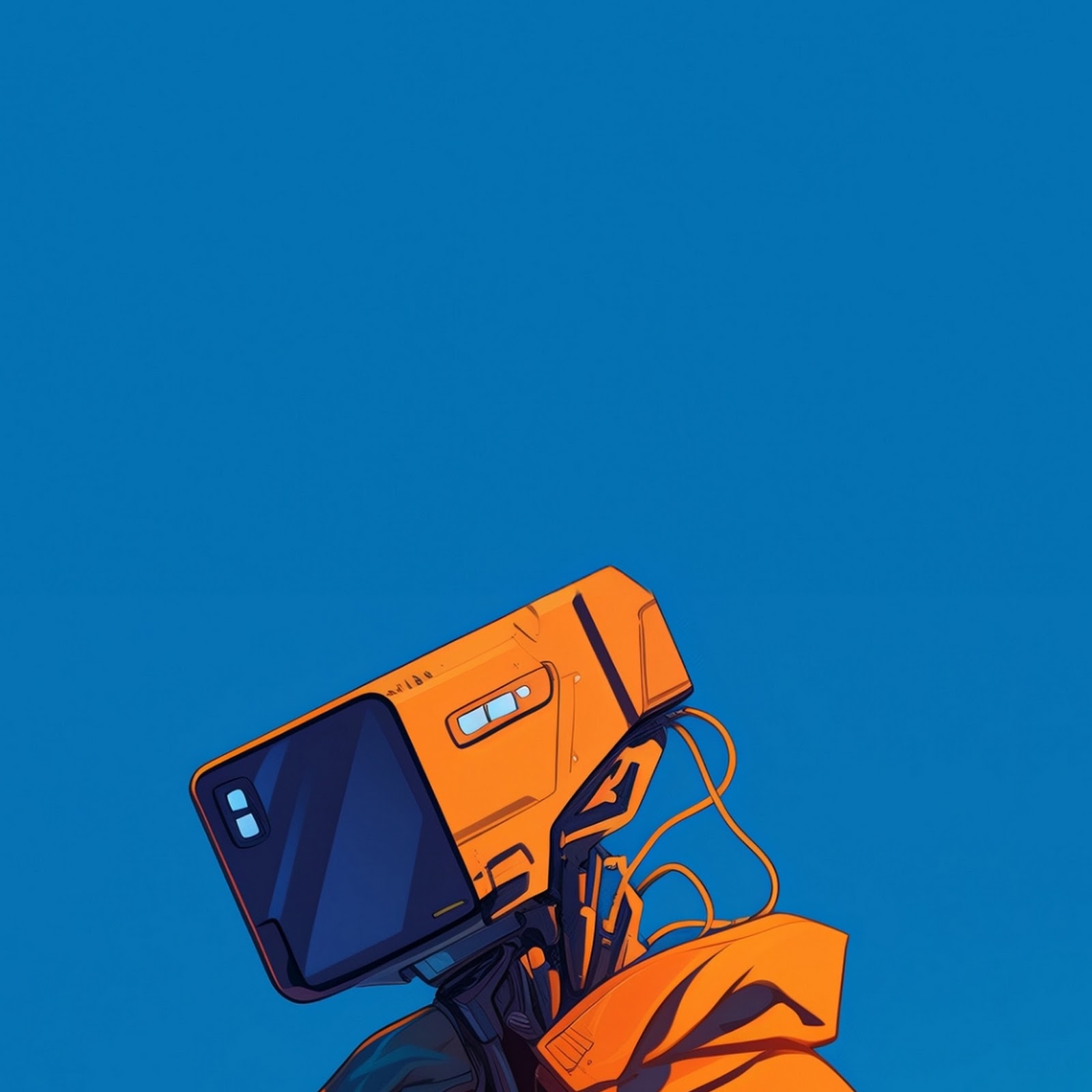 Download Futuristic Robot In Orange Jacket iPhone