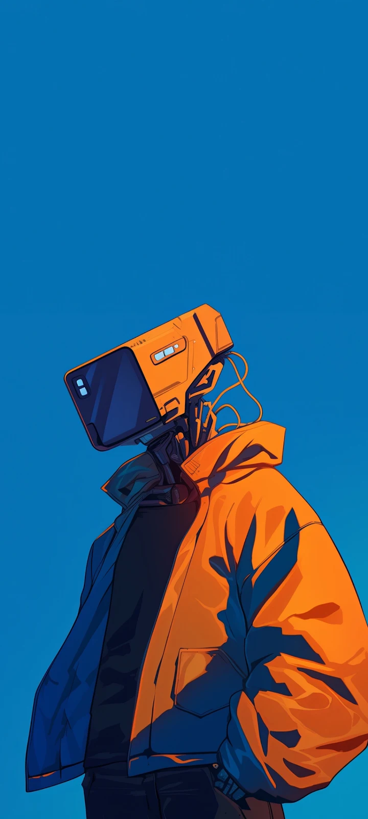 Futuristic Robot In Orange Jacket - Digital Illustration iPhone Wallpaper (1032x2293)