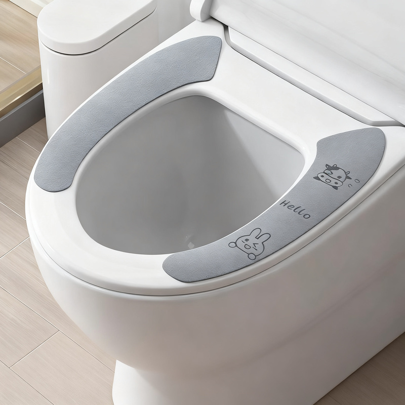 Self-adhesive plush toilet seat cover