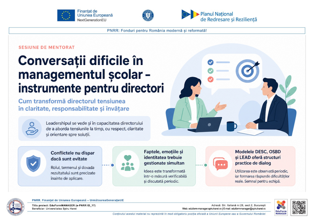 Coperta ghidului Conversații dificile în managementul școlar – instrumente pentru directori
