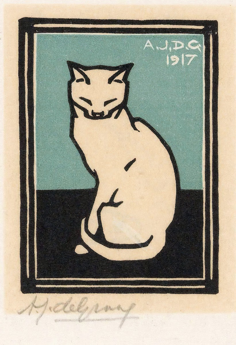 Zittende kat met gesloten ogen 1917