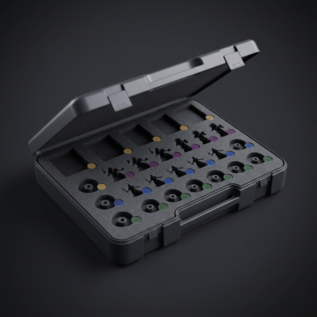 Close up of open game case showing item silhouettes organized by color coded rarity badges in Funded Plays palette minimalist layout csgo odds