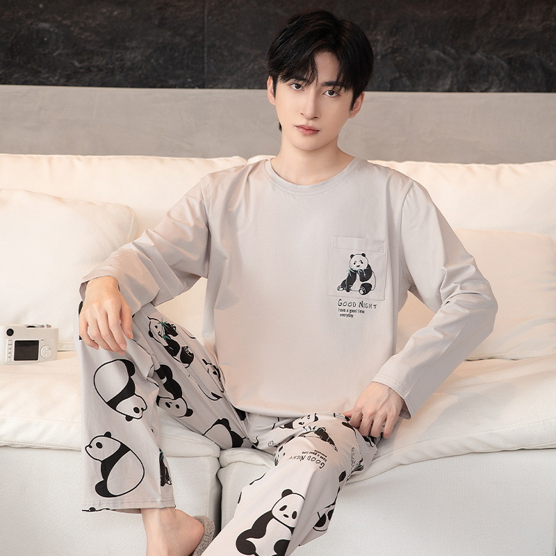 Herren-Pyjama-Set, Rundhalsausschnitt, Langarm, leicht