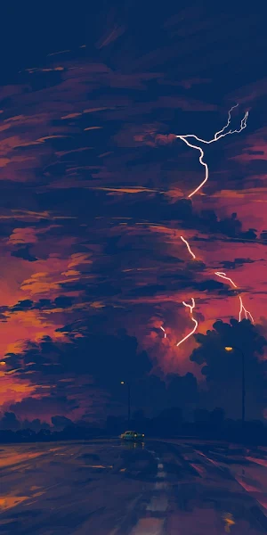 Digital Art, Sunset, Rain, Sky, Clouds Full HD Wallpaper Background