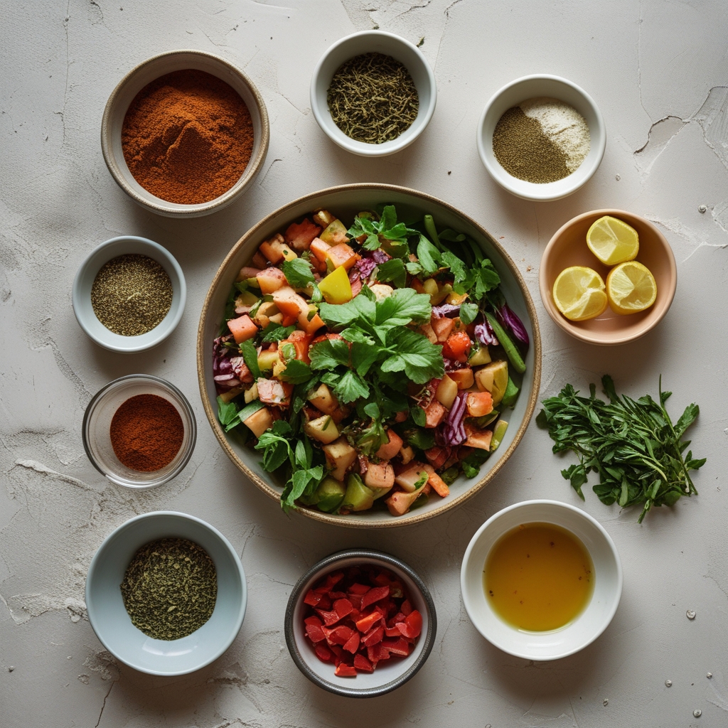 Ingredients for Easy Turkish Ezme Salad Recipe Ready in 10 Minutes – Fresh & Flavorful